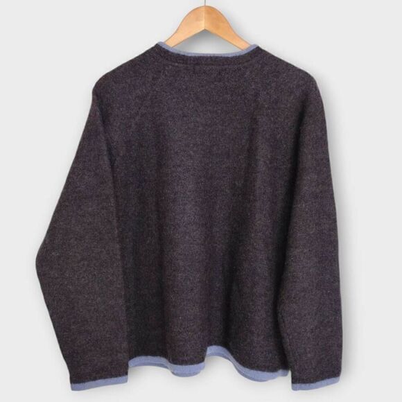 Vtg Karen Scott Wool Cardigan Sz XL Zip Front Grey Blue Embroidery Cottagecore 9 - Picture 2 of 11